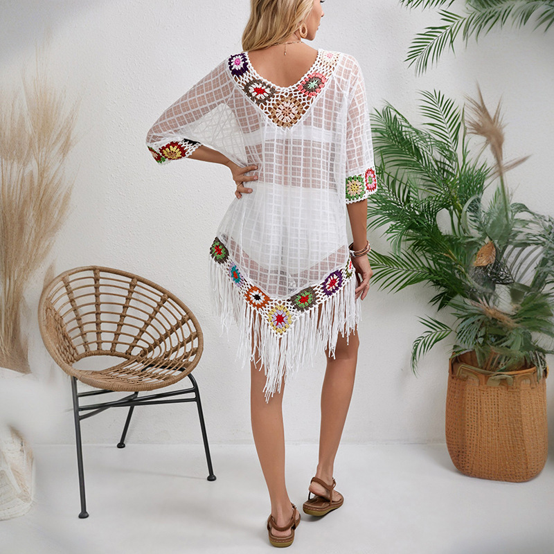 Hollow Out Crochet Patchwork Swimsuit Cover Up Loose fitting Swimwear Tunic